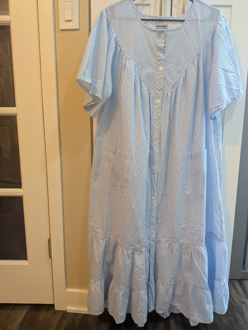 Light Blue and White Striped Boho Long Maxi Button Down Shirt Dress